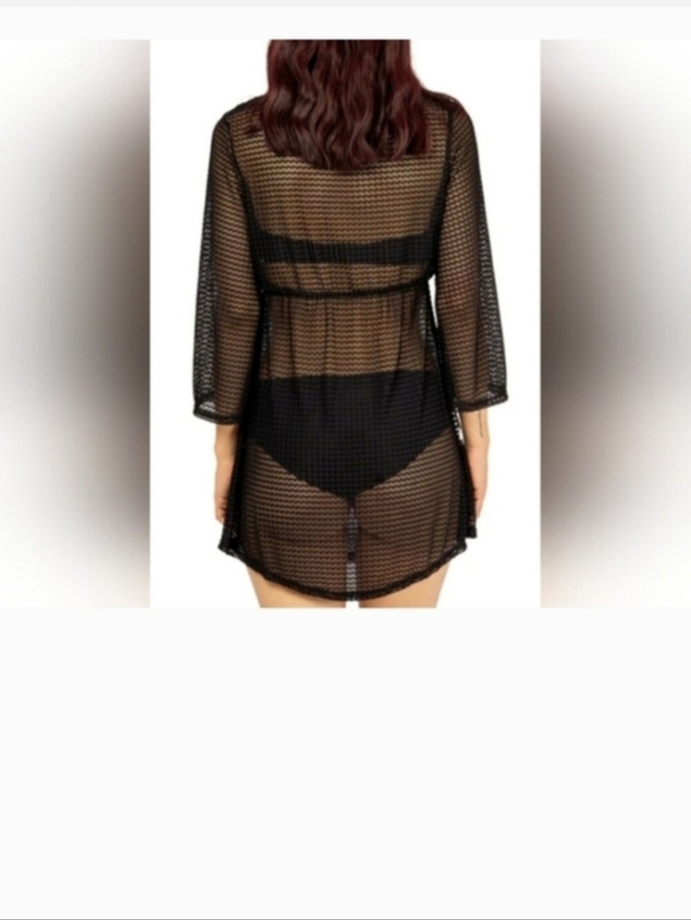 Sheer Black Mesh Kimono Cover-Up - Women Intimates